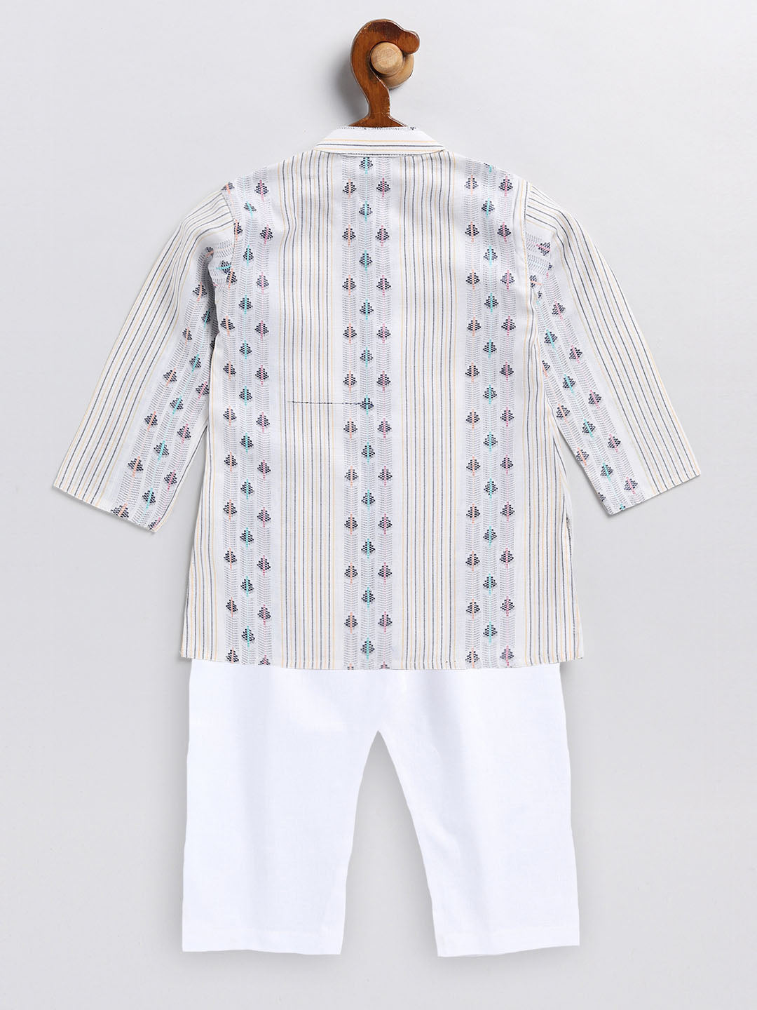 VASTRAMAY SISHU Boy's White Woven Design Cotton Kurta Pyjama Set - qivii