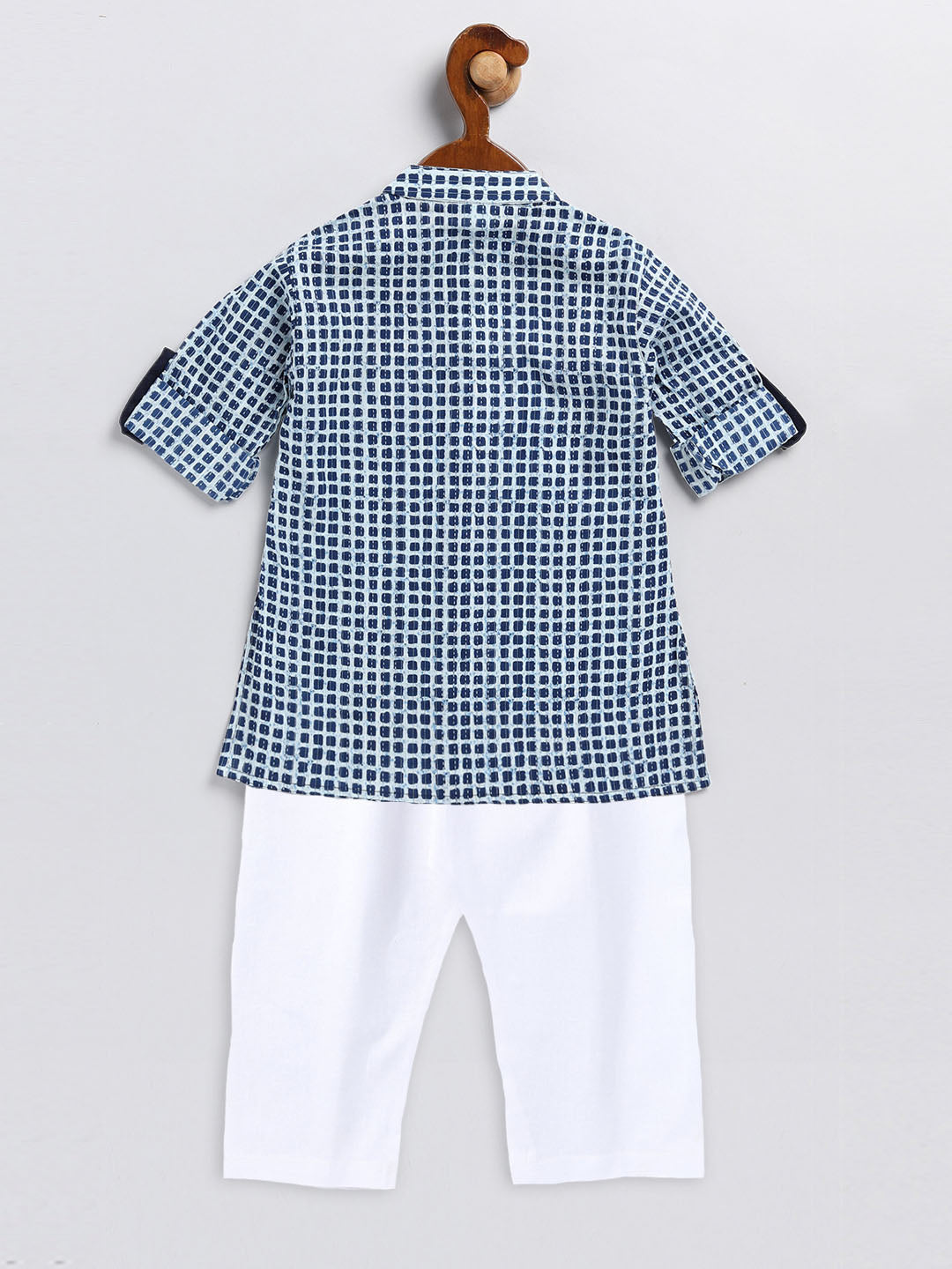 VASTRAMAY SISHU Boy's Blue and White Printed Cotton Kurta Pyjama Set - qivii