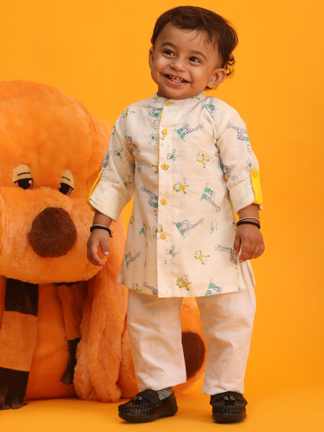 VASTRAMAY SISHU Boy's White Printed Cotton Kurta Pyjama Set - qivii