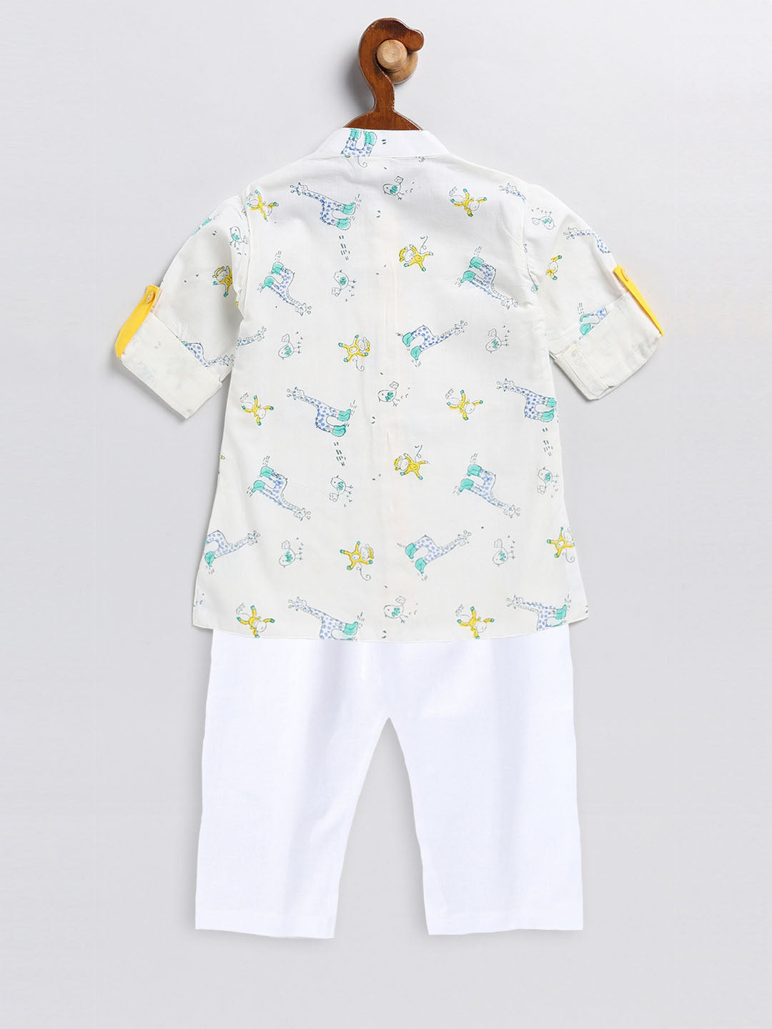 VASTRAMAY SISHU Boy's White Printed Cotton Kurta Pyjama Set - qivii