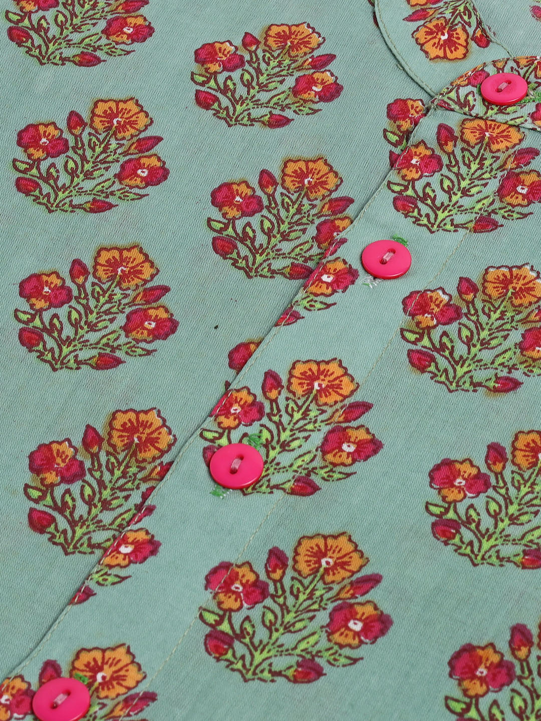 VASTRAMAY SISHU Boy's Green Floral Printed Cotton Kurta Pyjama Set - qivii