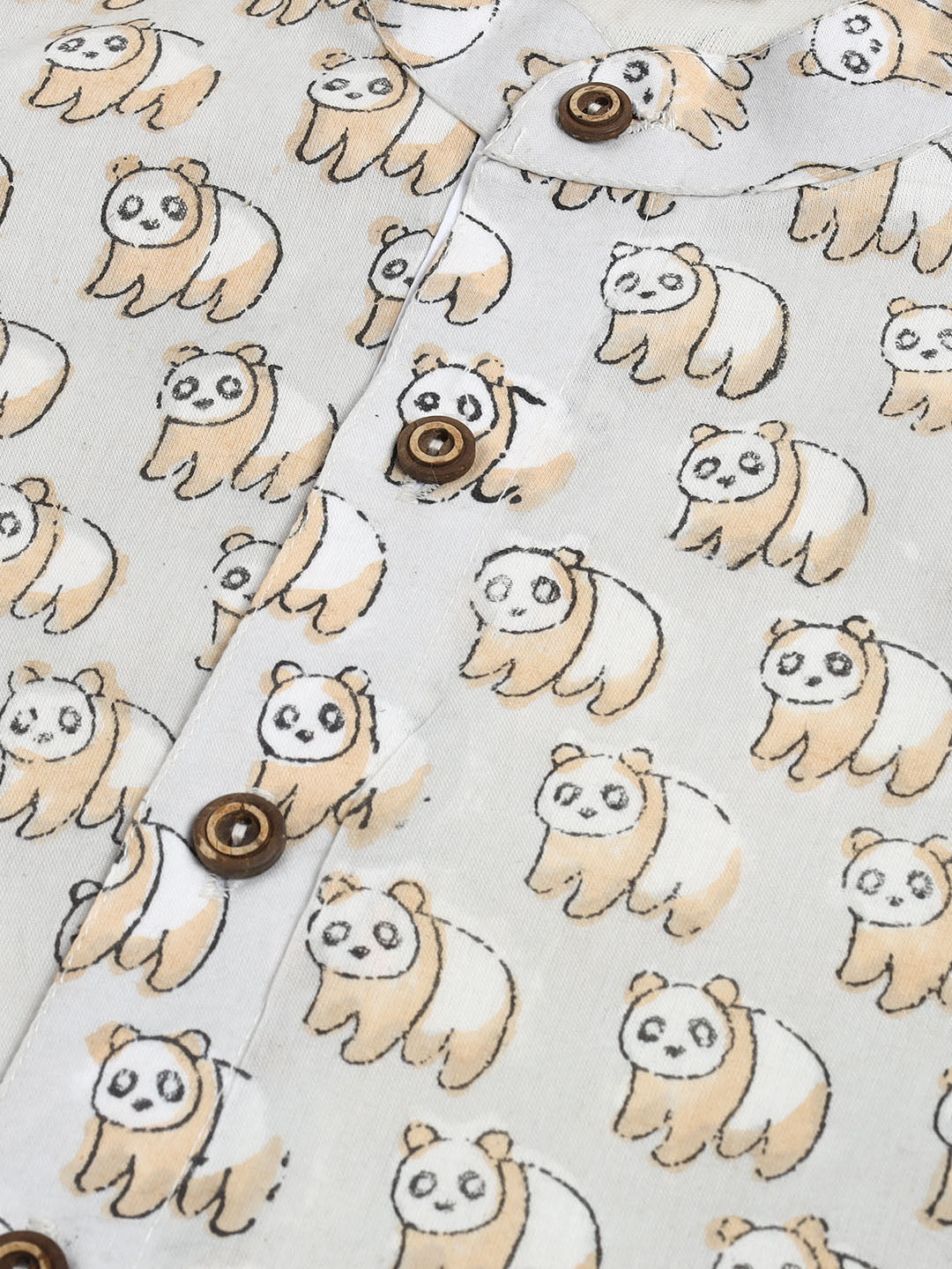 VASTRAMAY SISHU Boy's Beige Panda Printed Cotton Kurta Pyjama Set - qivii