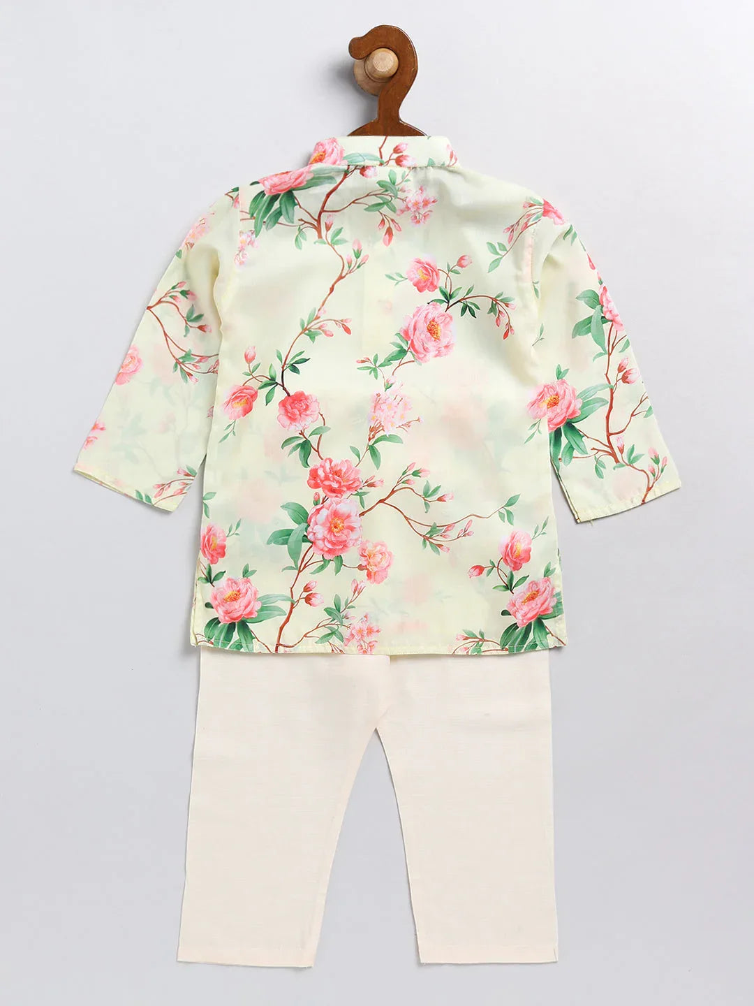 Boy's' Yellow Floral Printed Cotton Kurta Pyjama Set