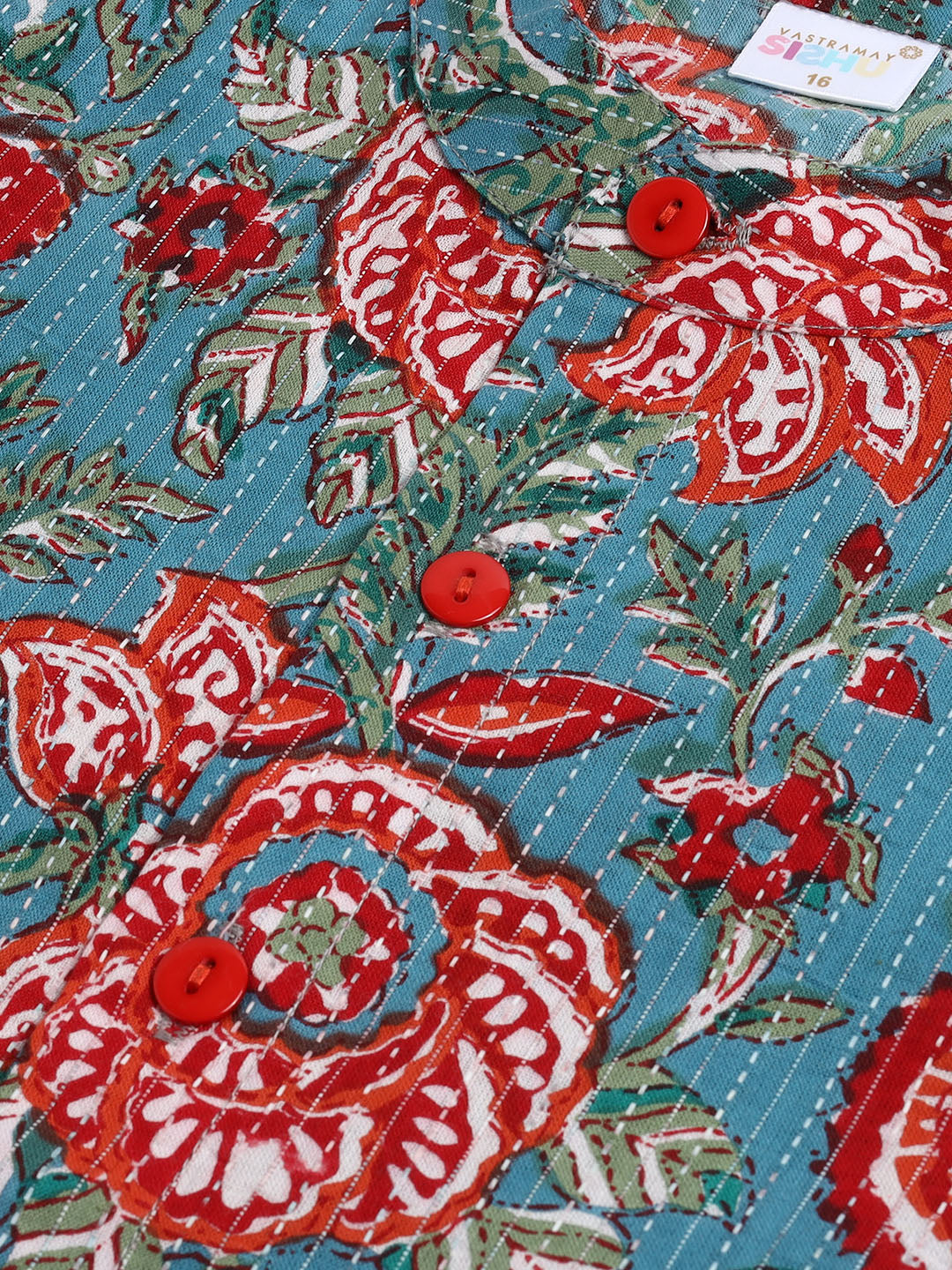 VASTRAMAY SISHU Boy's Green Kalamkari Floral Printed Cotton Kurta Pyjama Set - qivii