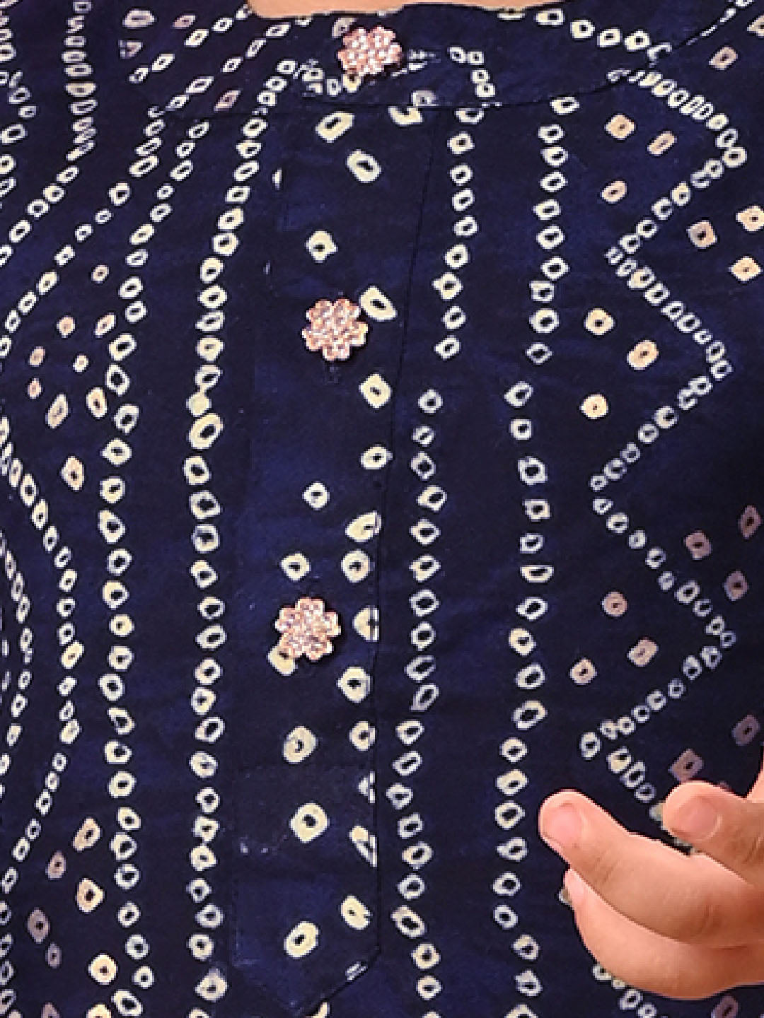 VASTRAMAY Boys' Navy Blue Bandhni Kurta And Patiala Set - qivii