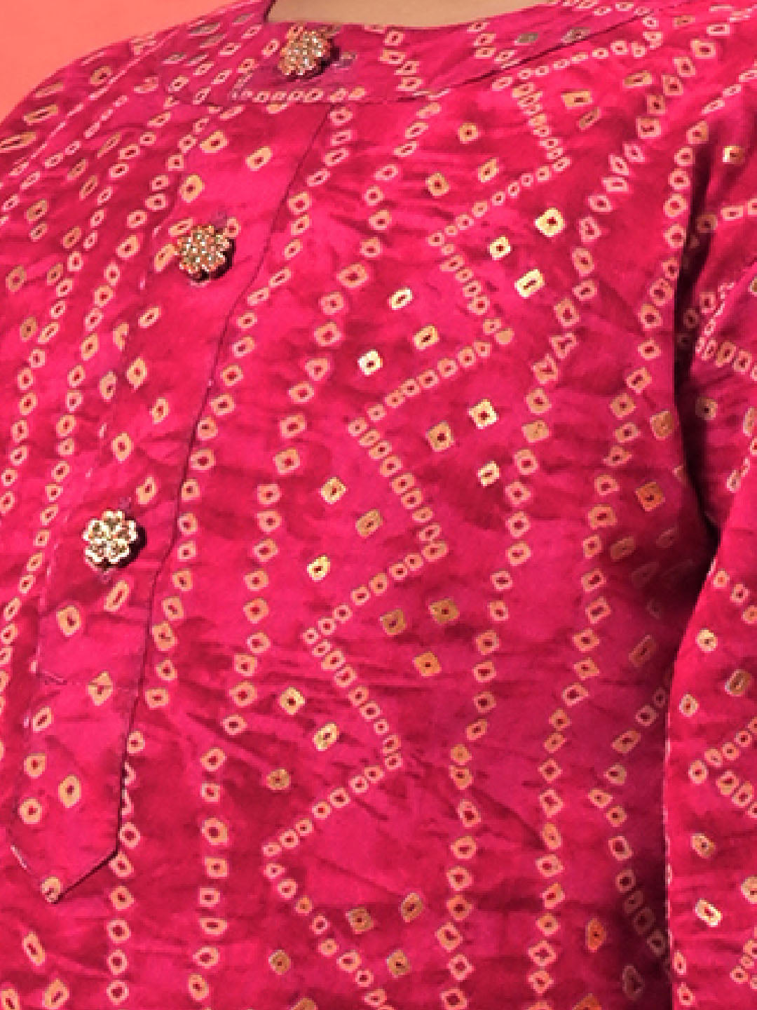 VASTRAMAY Boys' Pink Bandhni Kurta And Patiala Set - qivii