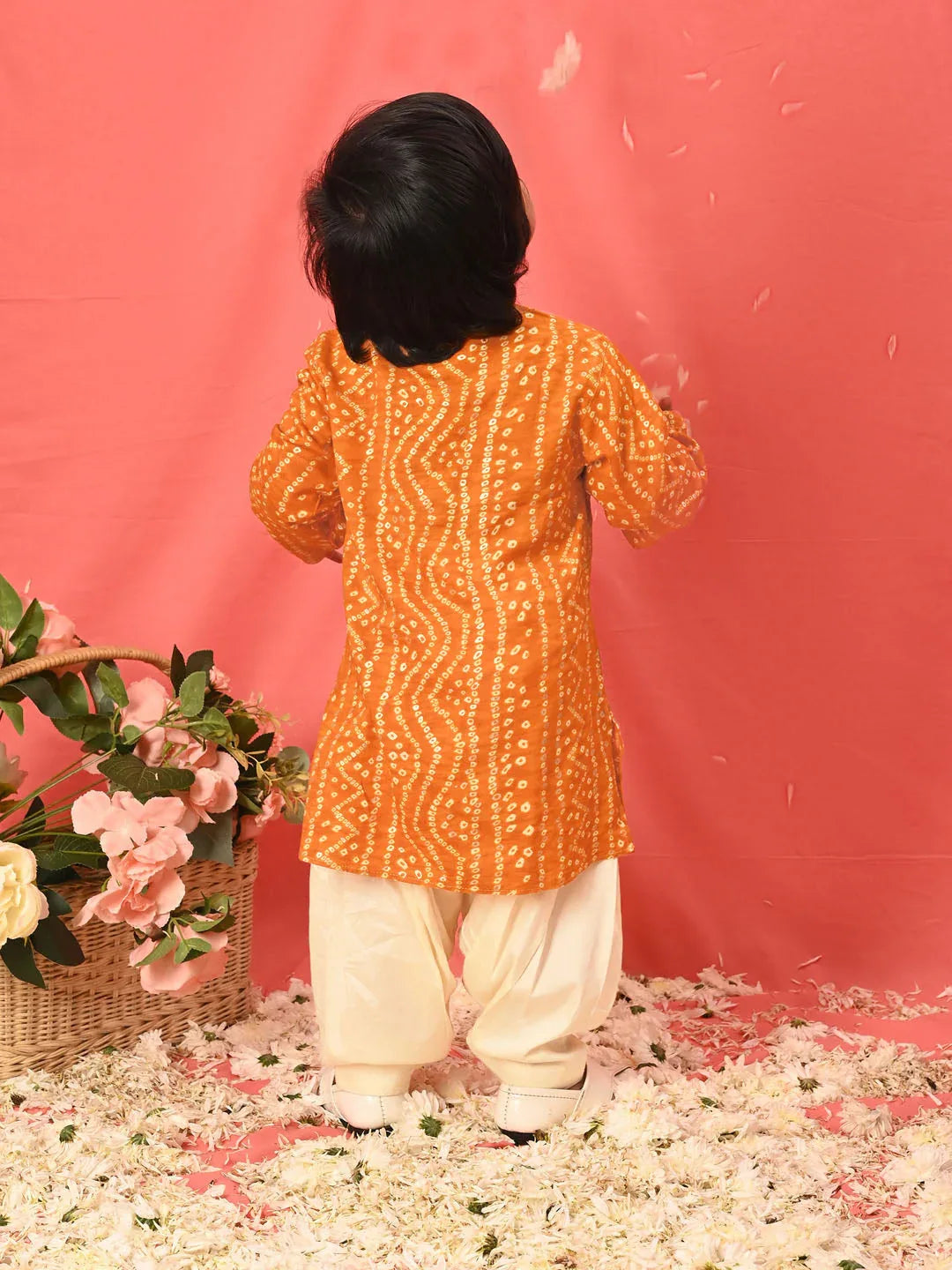 Boy's' Yellow Bandhni Kurta And Patiala Set