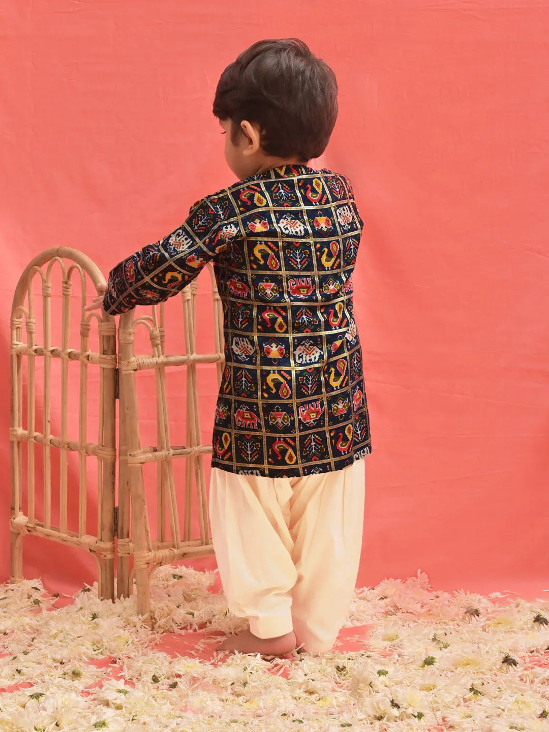 Sishu Boy's' Blue Patola Print Festive Kurta Pyjama Set