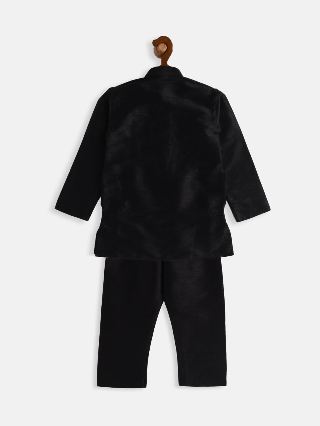 VASTRAMAY Boys Black Silk Blend Kurta Pyjama Set - qivii