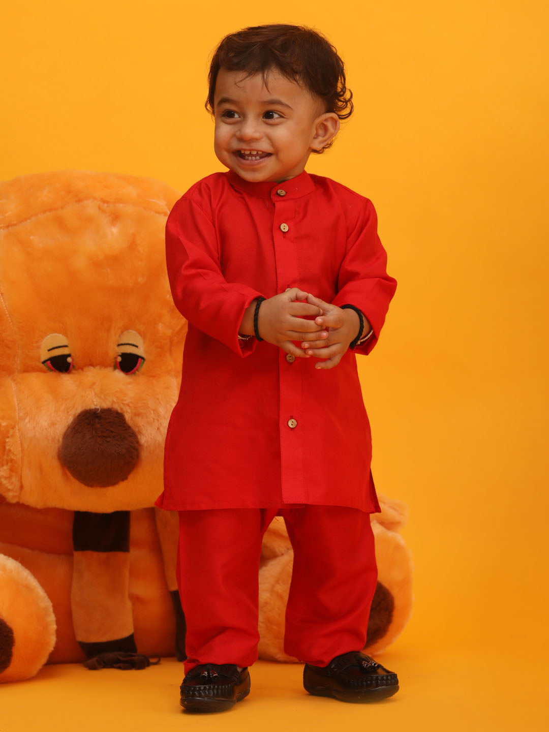 VASTRAMAY SISHU Boy's Red Silk Blend Kurta Pyjama Set - qivii