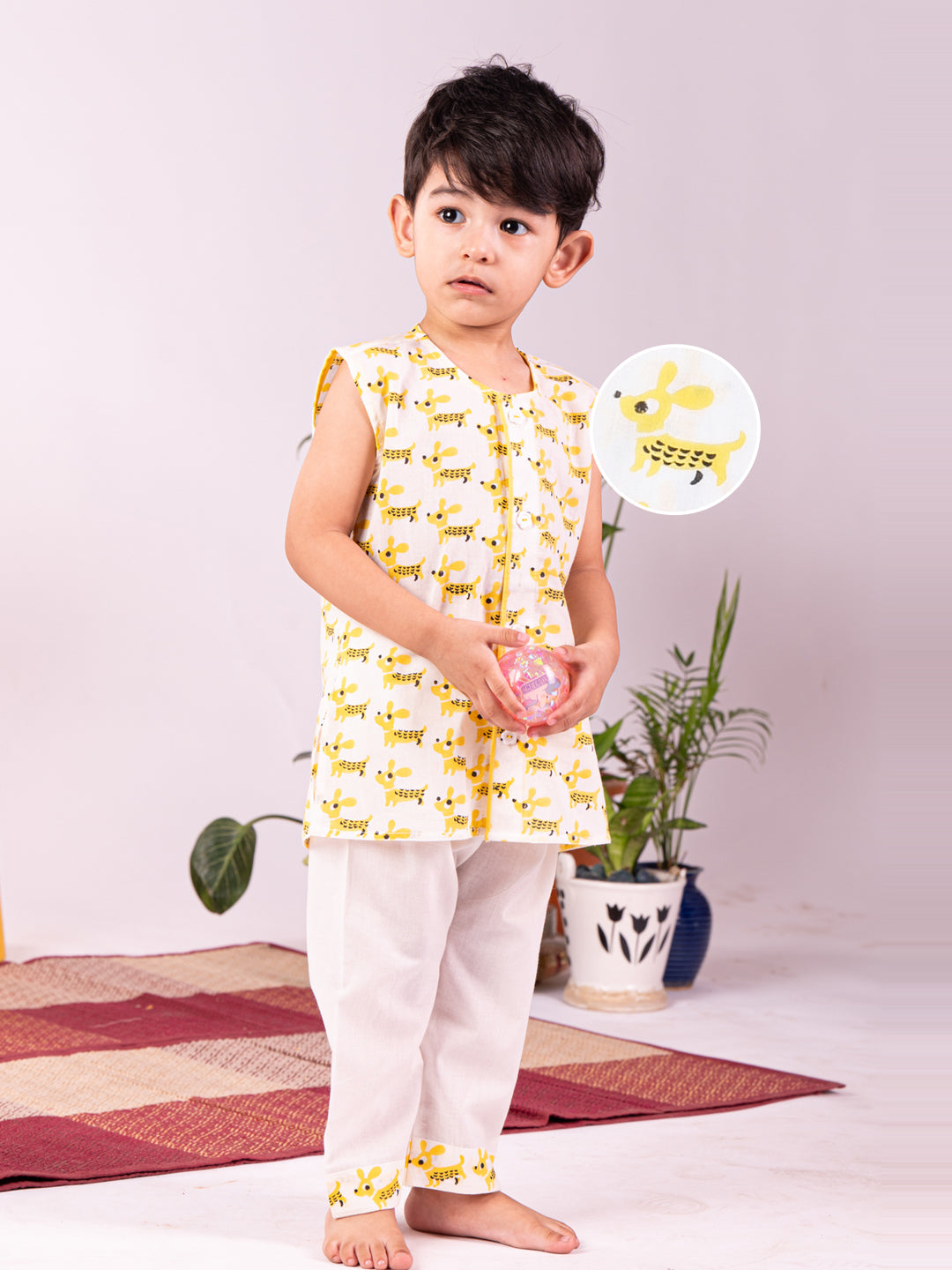 Vastramay Infant Boys Yellow Cotton Kurta Pyjama Set - qivii