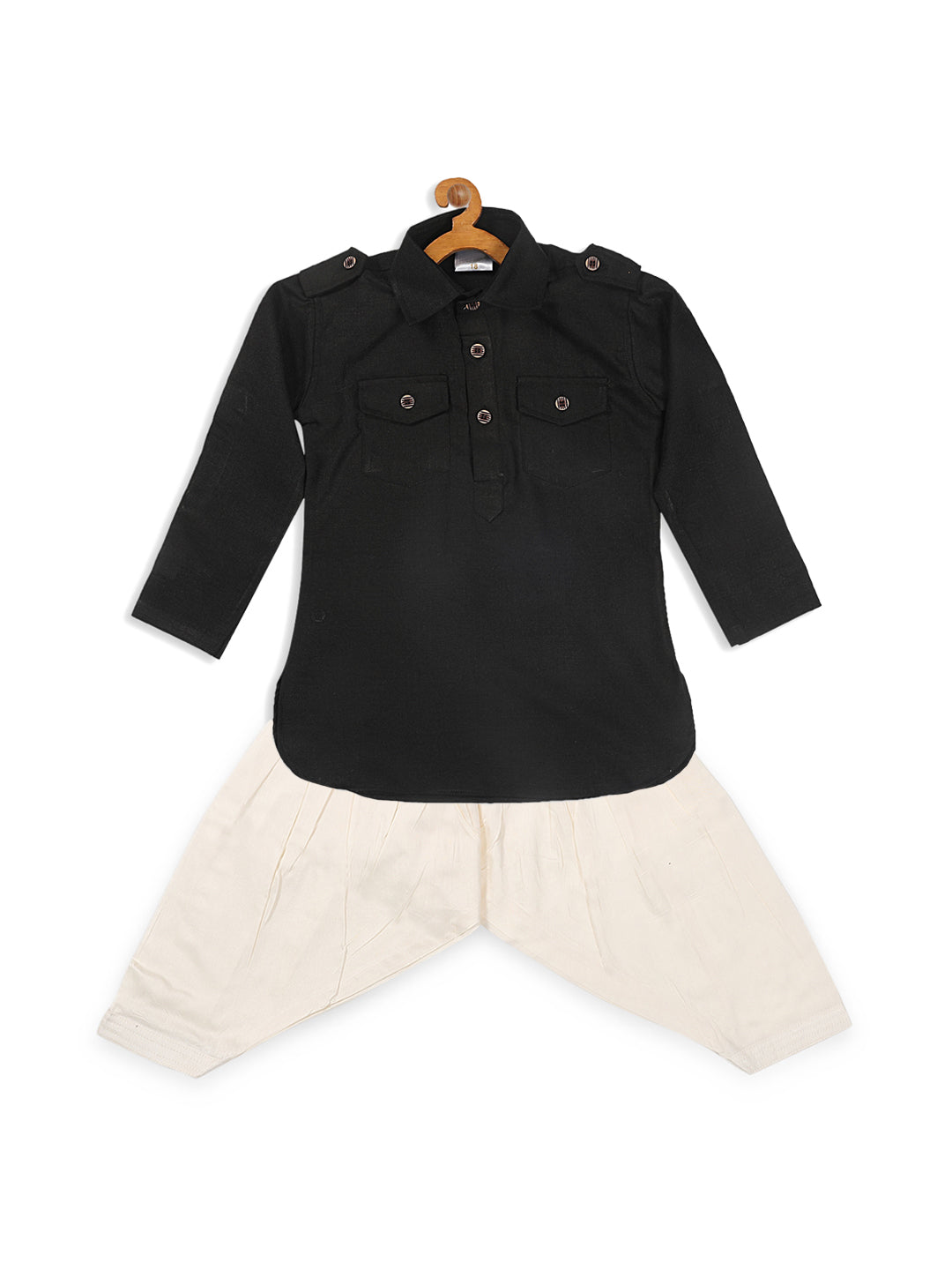 VASTRAMAY Boy's Black Pathani Kurta With Patiala Set - qivii