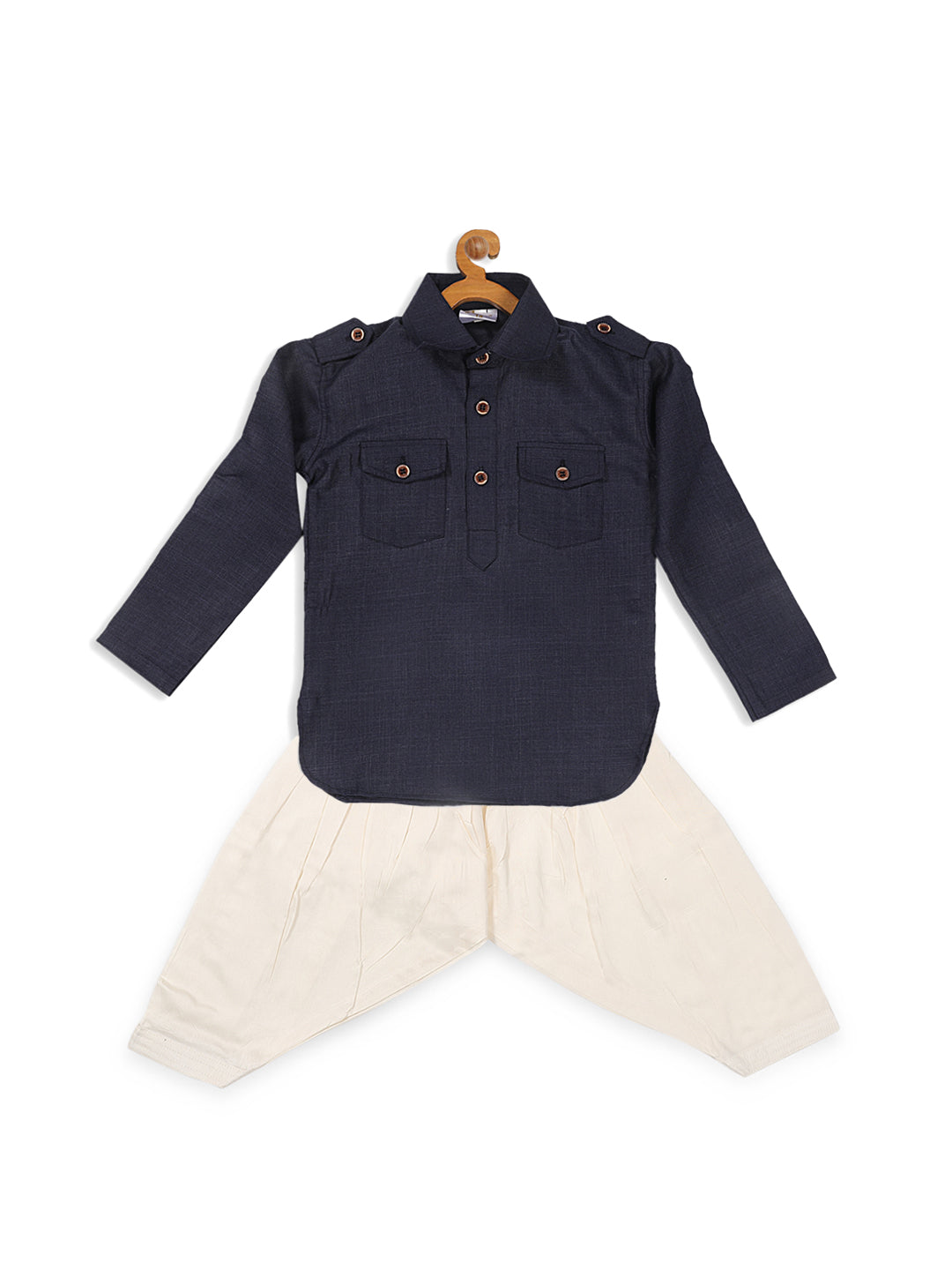 VASTRAMAY Boy's Blue Pathani Kurta With Patiala Set - qivii