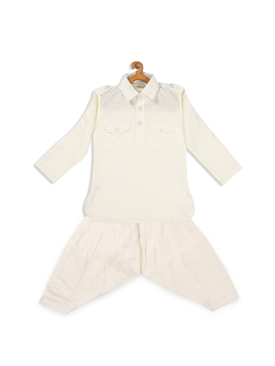VASTRAMAY Boy's Cream Pathani Kurta With Patiala Set - qivii