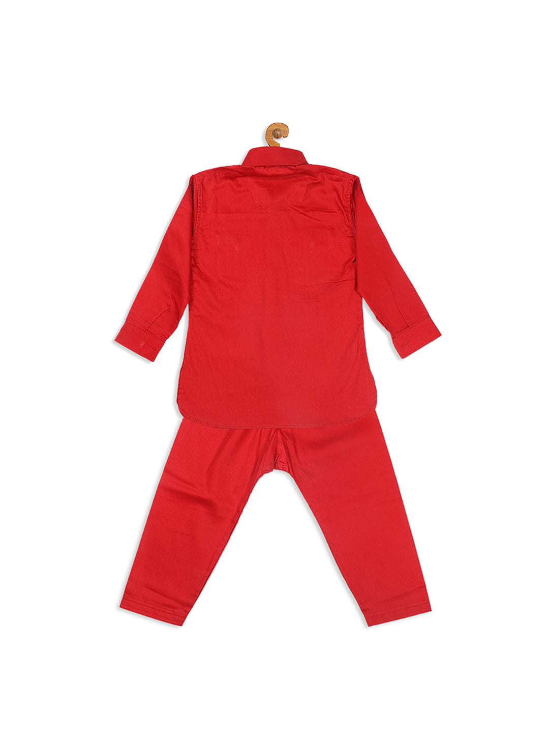 VASTRAMAY SISHU Boy's Red Pure Cotton Pathani Styl Kurta With Pyjama Set - qivii