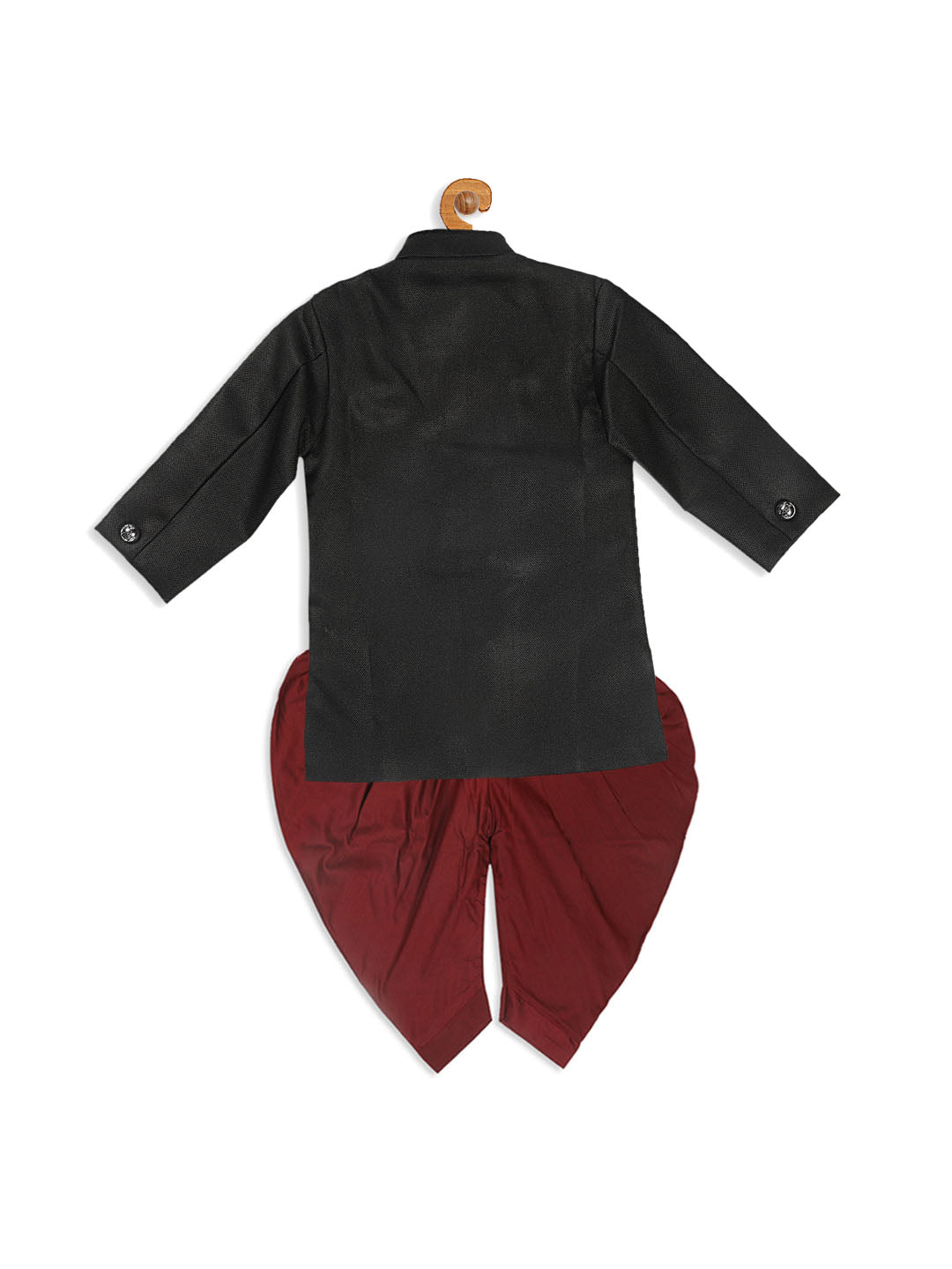 VASTRAMAY SISHU Boys Black & Maroon Solid Sherwani Set - qivii