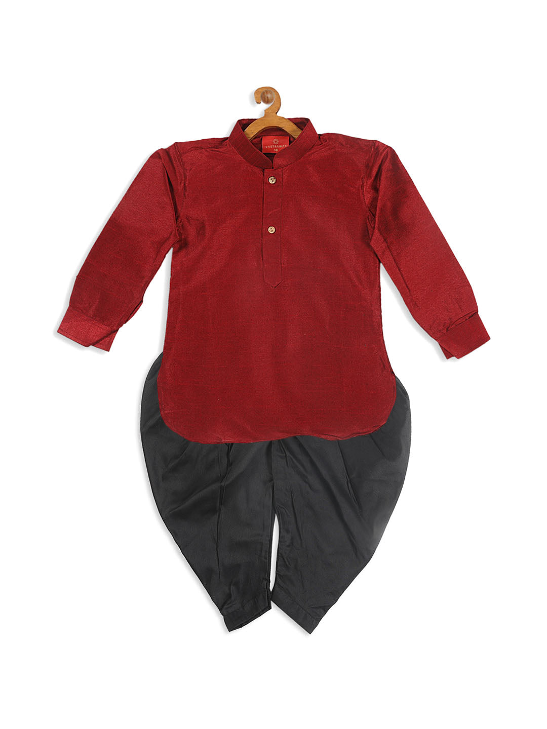 VASTRAMAY SISHU Boy's Maroon Kurta And Black Cowl Dhoti Set - qivii