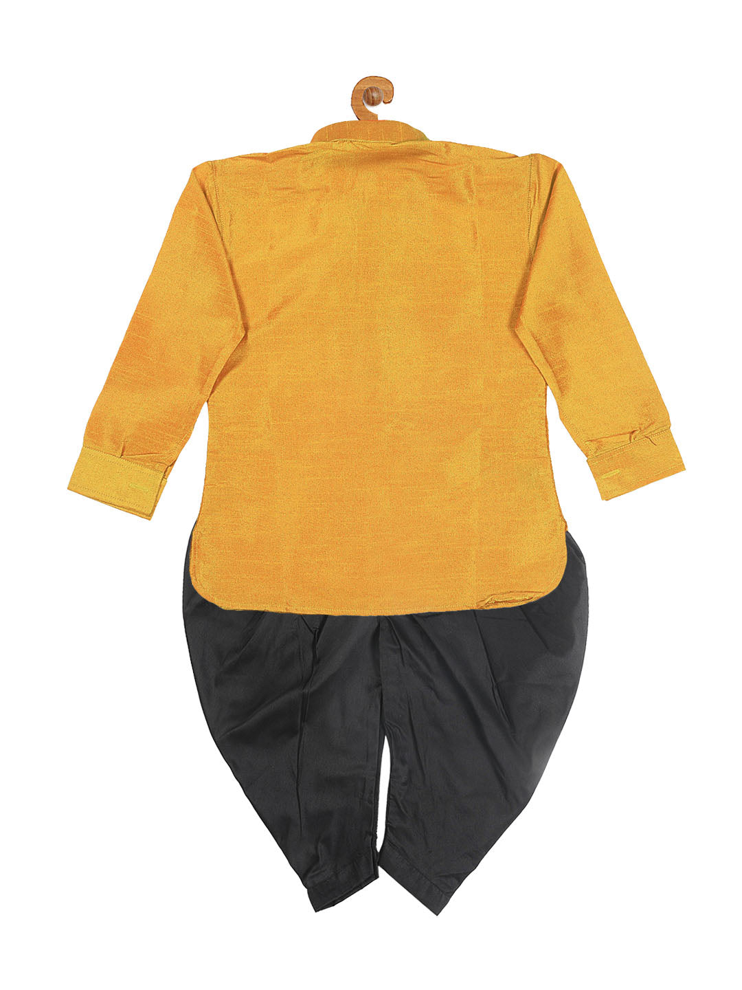 VASTRAMAY SISHU Boy's Mustard Kurta And Black Cowl Dhoti Set - qivii