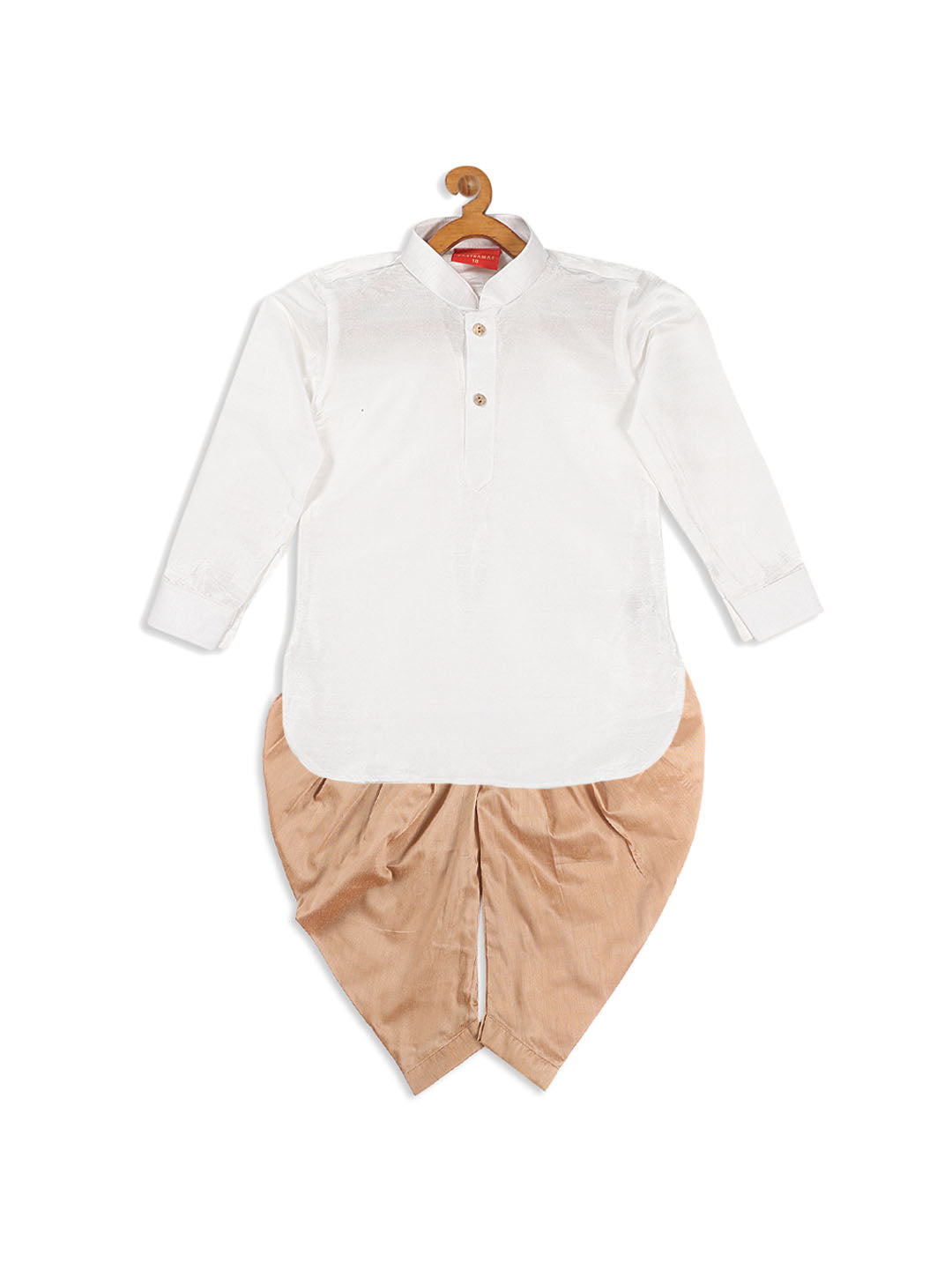 VASTRAMAY SISHU Boy's White & Rose Gold Kurta With Dhoti Pant Set - qivii