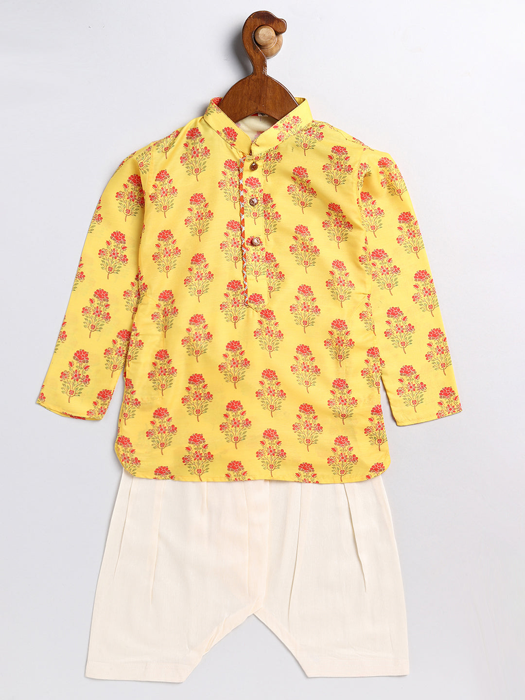 VASTRAMAY SISHU Boys' Multicolor-Base-Mustard And Cream Kurta Patiala Set - qivii