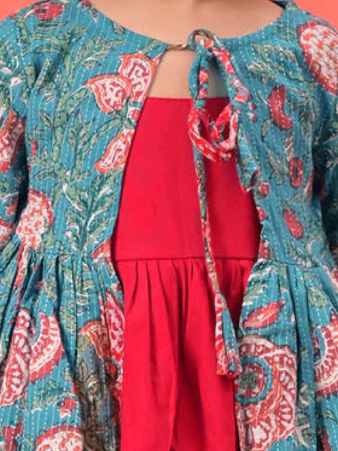 VASTRAMAY Girl's Red Anarkali Dress With Printed Jacket - qivii