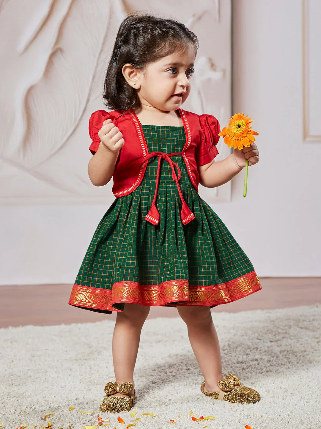 Girl's' Green Dress With Jacket