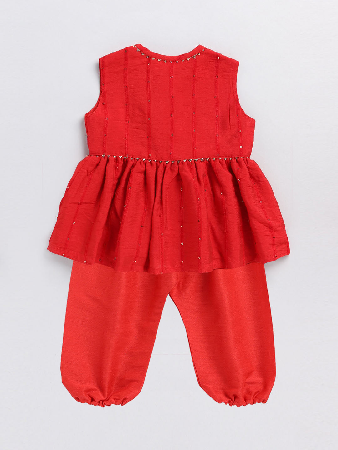 VASTRAMAY Girls' Red Chanderi Ethnic Combo Set - qivii