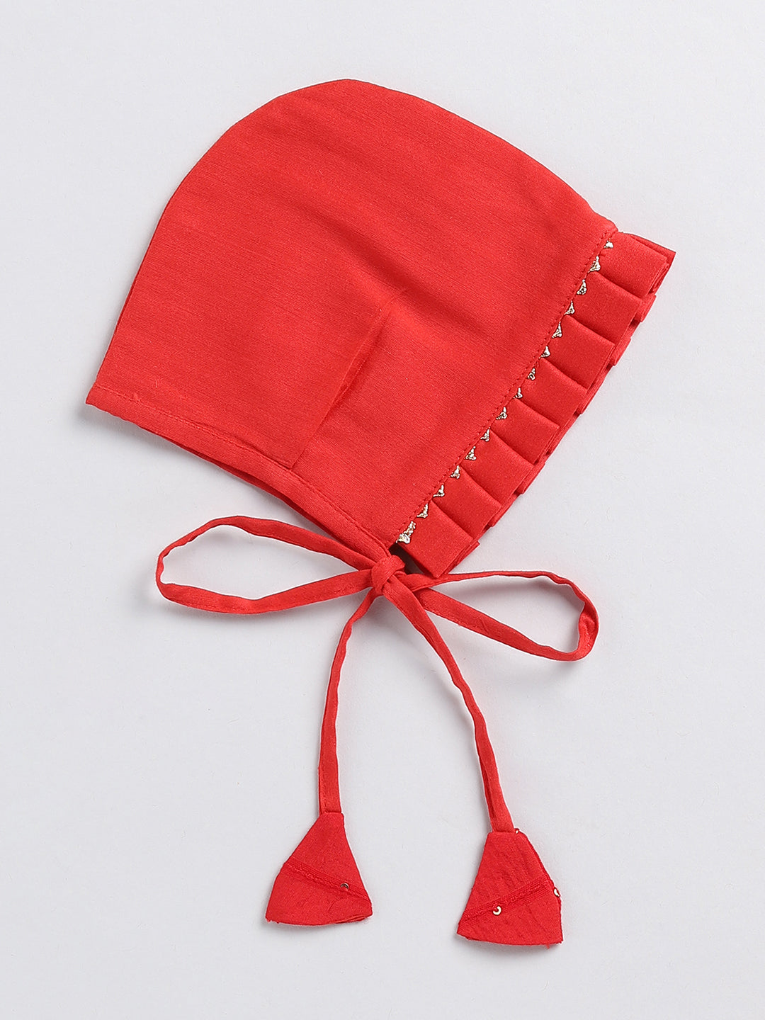 VASTRAMAY Girls' Red Chanderi Ethnic Combo Set - qivii