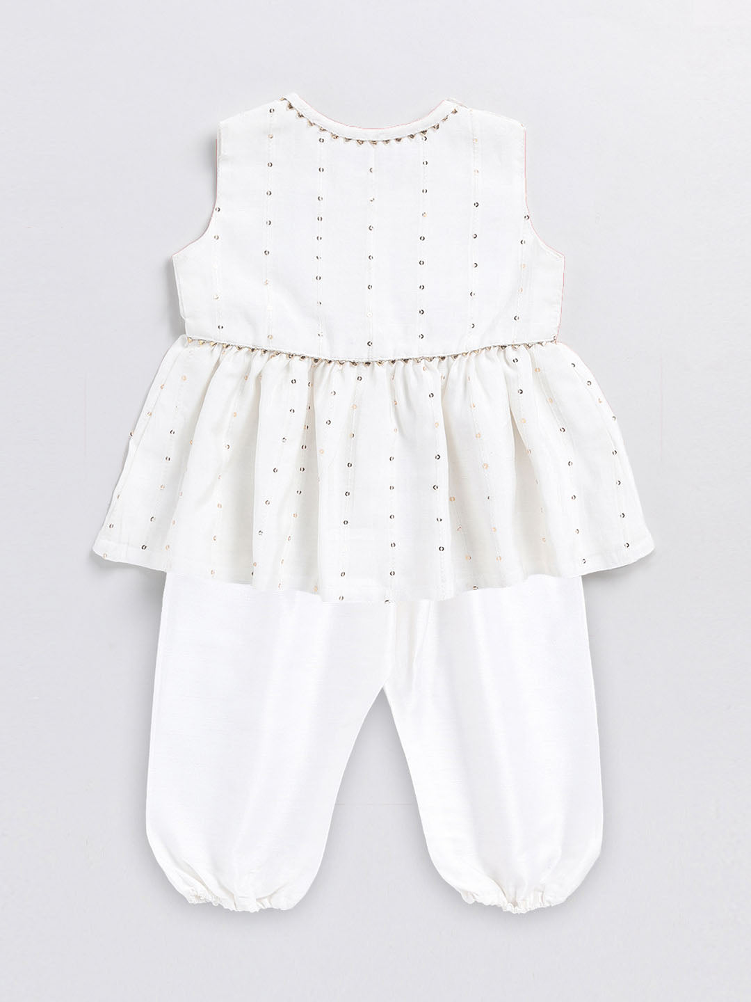 VASTRAMAY Girls' White Chanderi Ethnic Combo Set - qivii