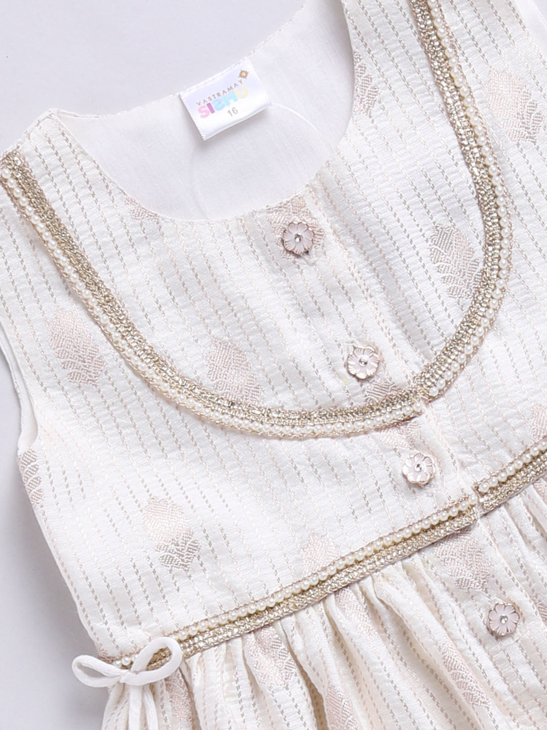 VASTRAMAY Girls' Cream Ethnic Combo Set - qivii