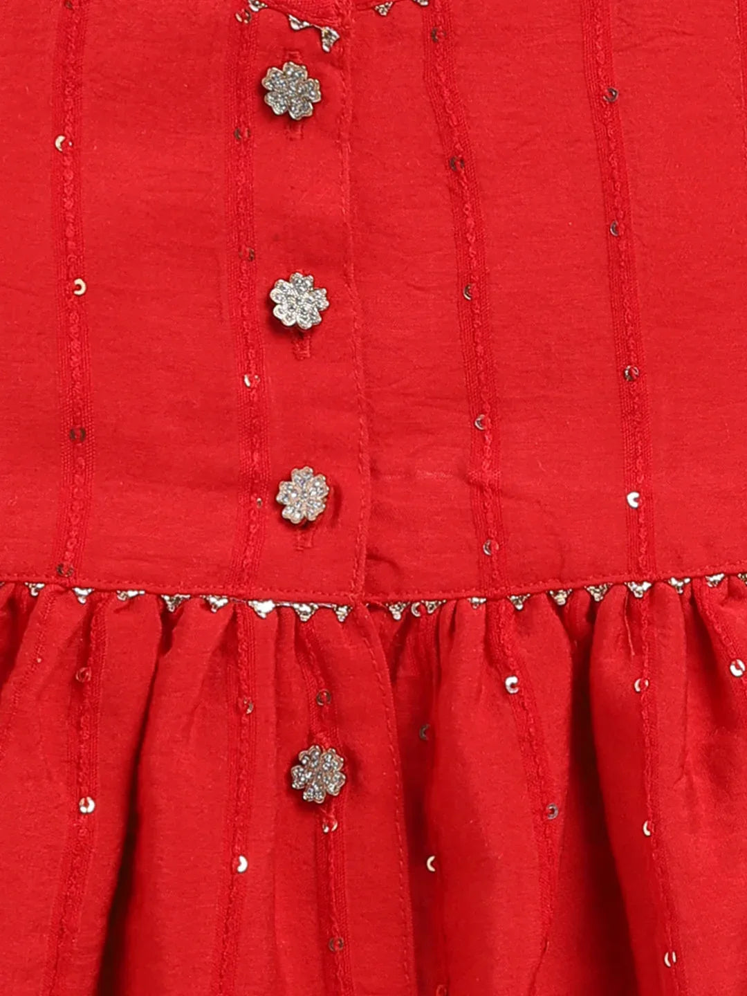 Girl's Red Cotton Flock And Dhoti Set