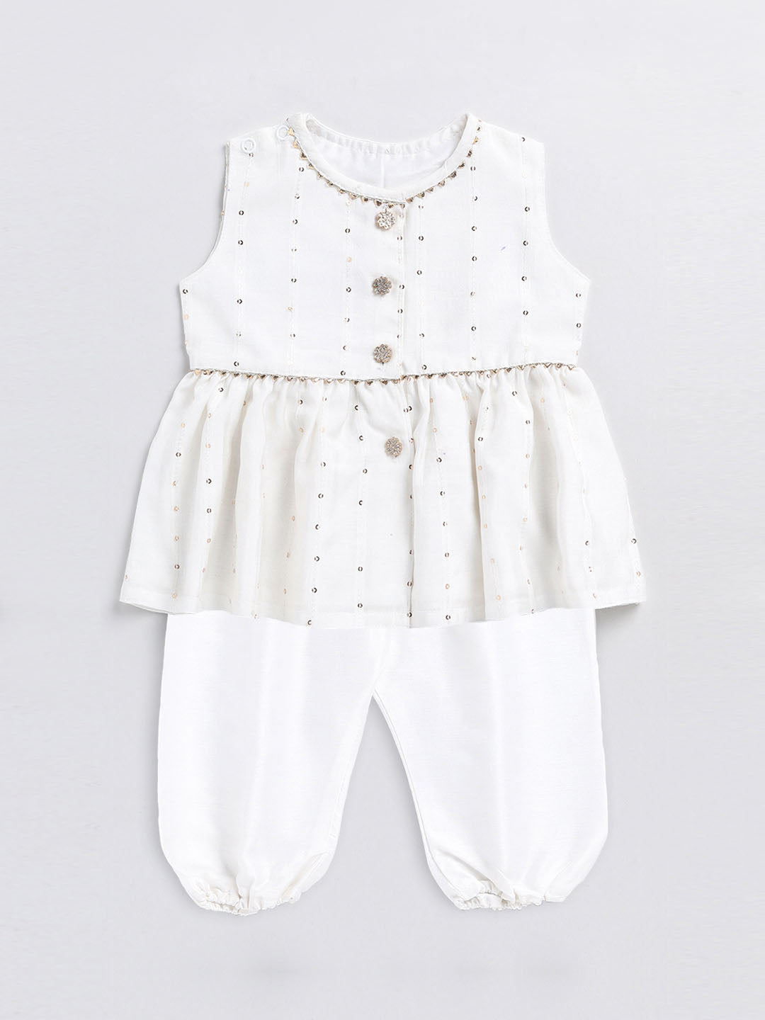 VASTRAMAY Girls White Cotton Flock and Dhoti Set - qivii