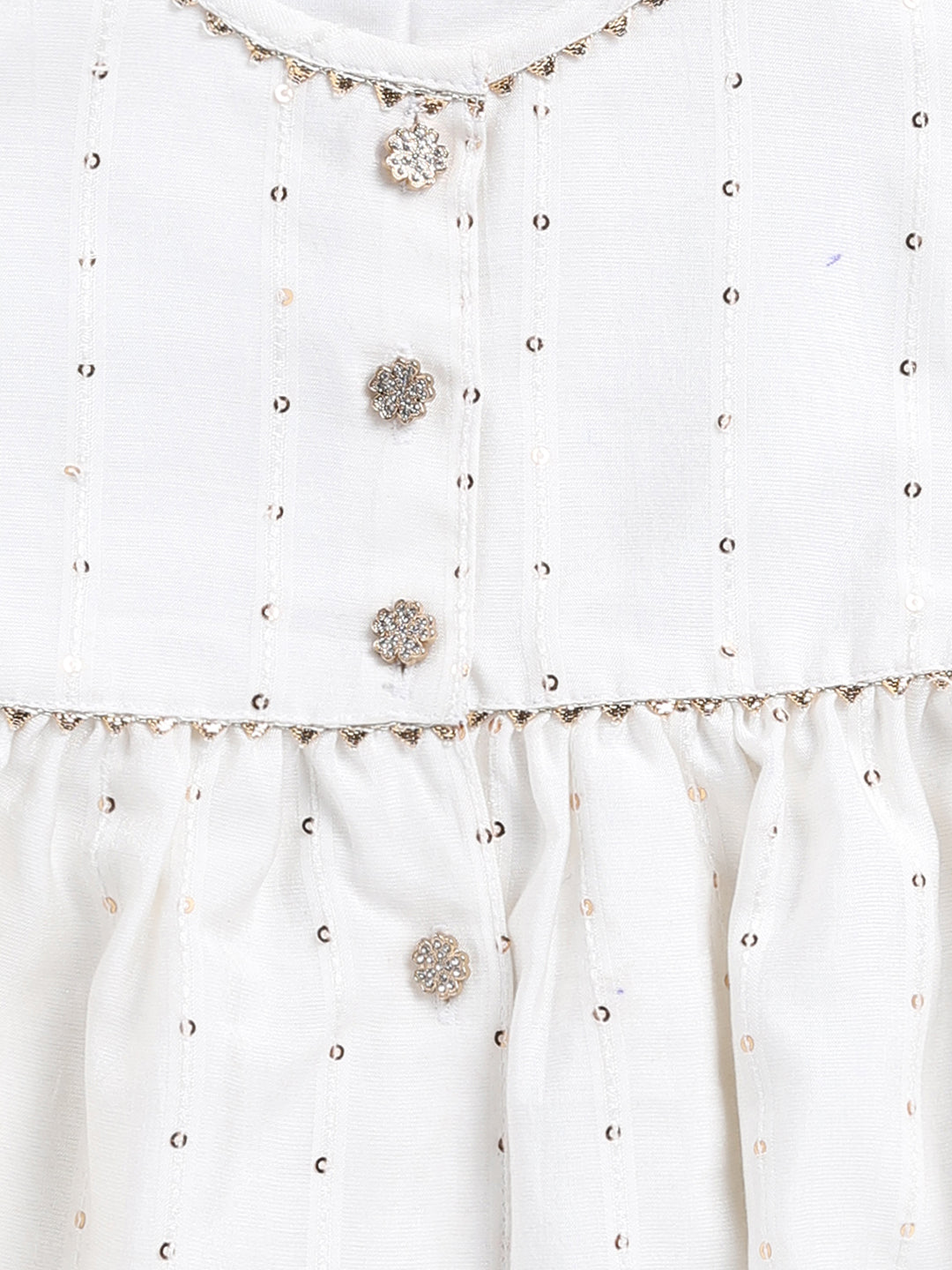 VASTRAMAY Girls White Cotton Flock and Dhoti Set - qivii