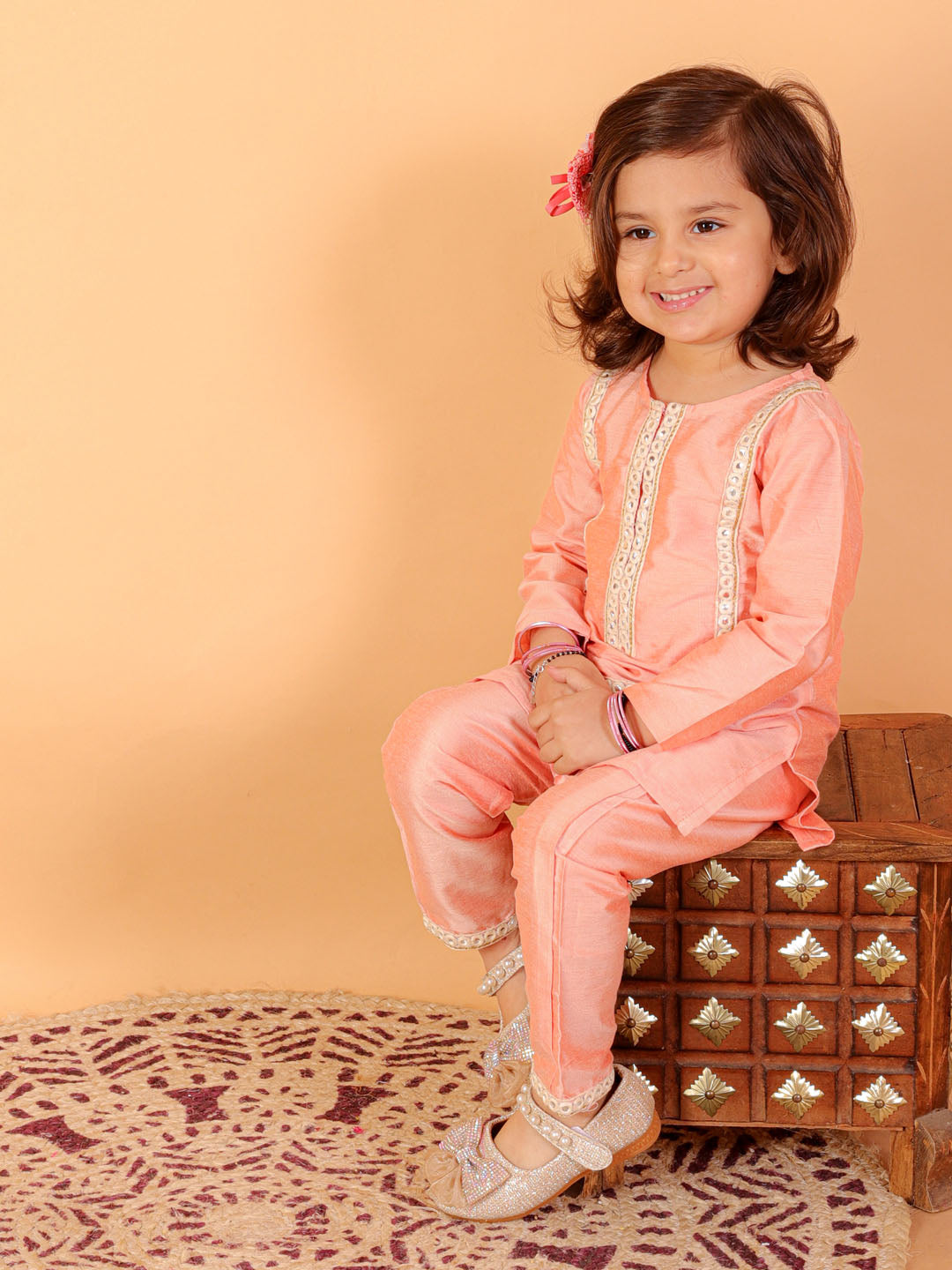 VASTRAMAY SISHU Girls' Pink Viscose Kurta And Straight Pant Set - qivii