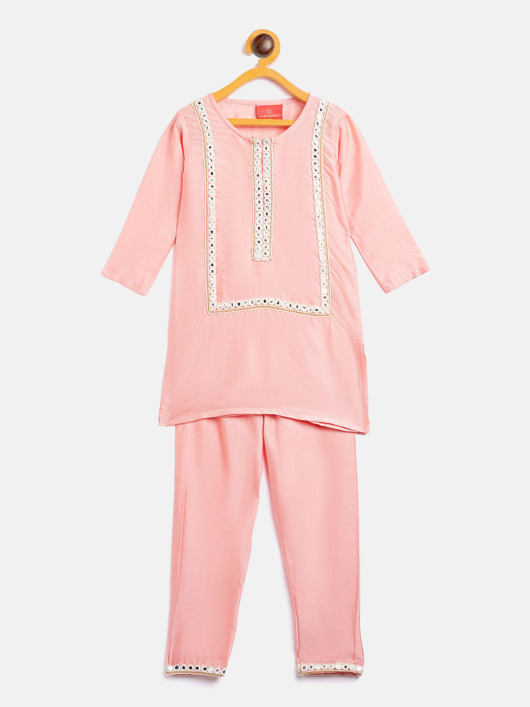 VASTRAMAY SISHU Girls' Pink Viscose Kurta And Straight Pant Set - qivii