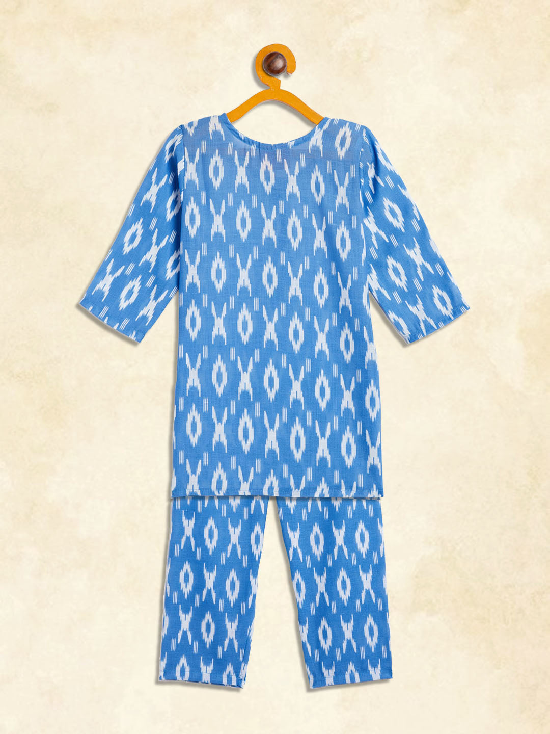 VASTRAMAY SISHU Girls' Aqua Blue Ikkat Print Kurta Pant set - qivii