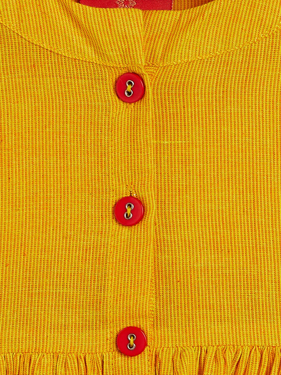 Girl's Mustard Striped Handloom Kurta With Cream Pyjama Set