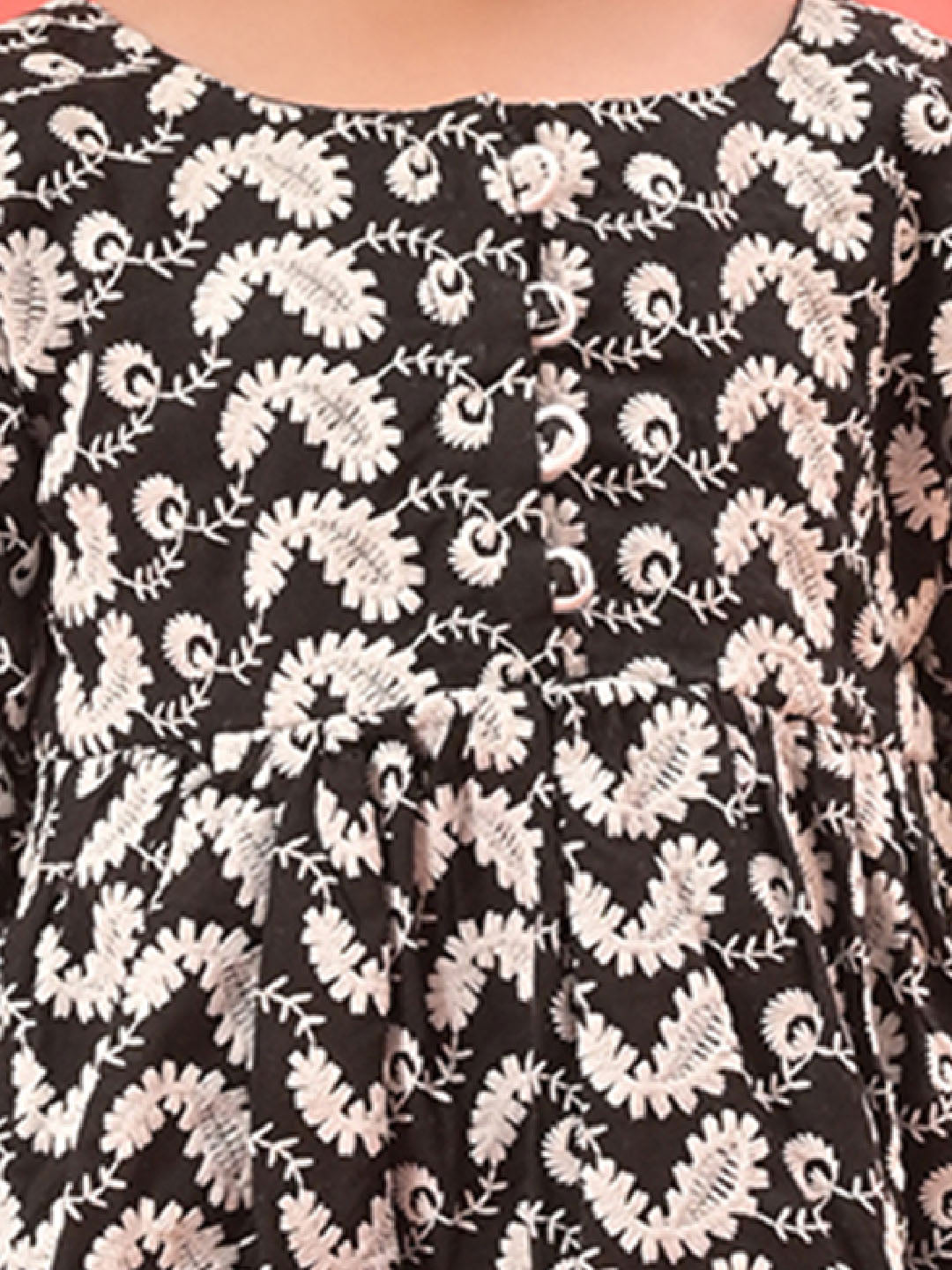 VASTRAMAY Girl's Black Chikankari Cotton Kurta - qivii