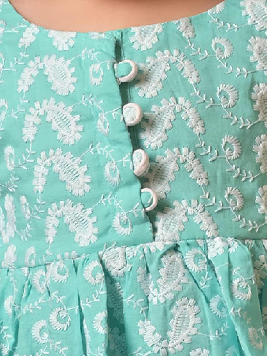 VASTRAMAY SISHU Girl's Green Chikankari Cotton Kurta - qivii