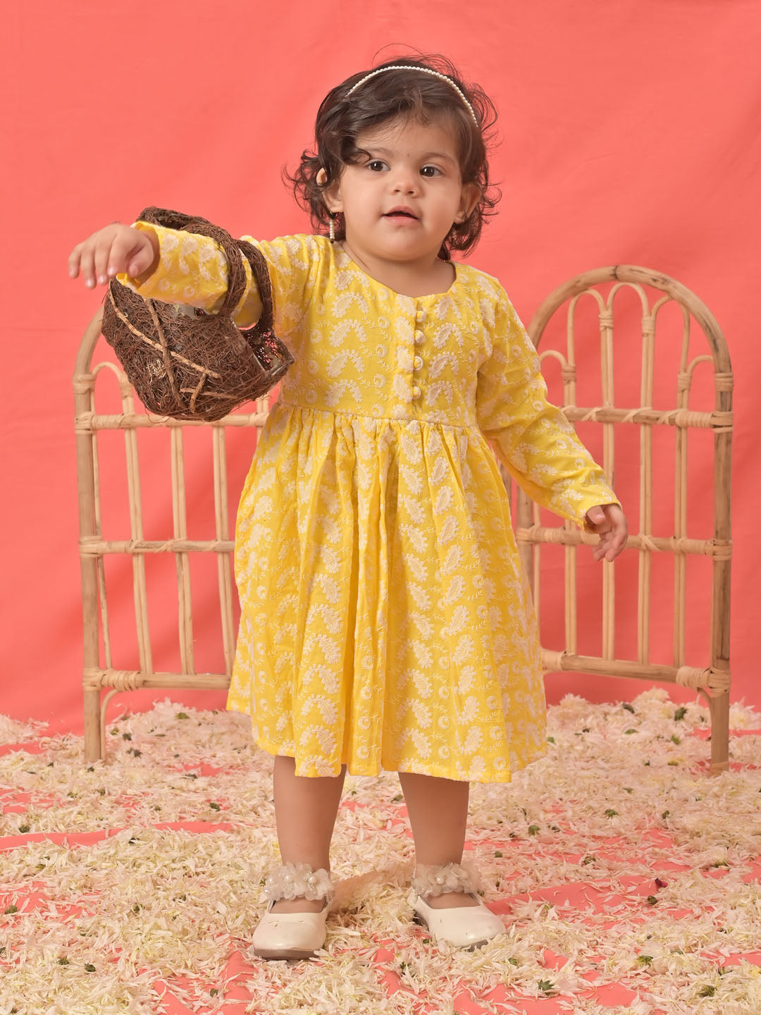 VASTRAMAY Girl's Mustard Chikankari Cotton Kurta - qivii