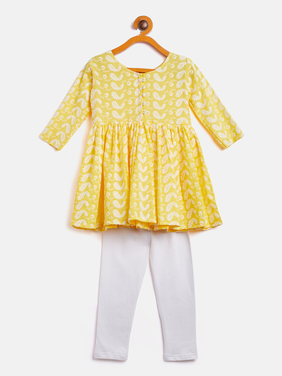VASTRAMAY SISHU Girl's Mustard Chikankari Kurta Leggings Set - qivii