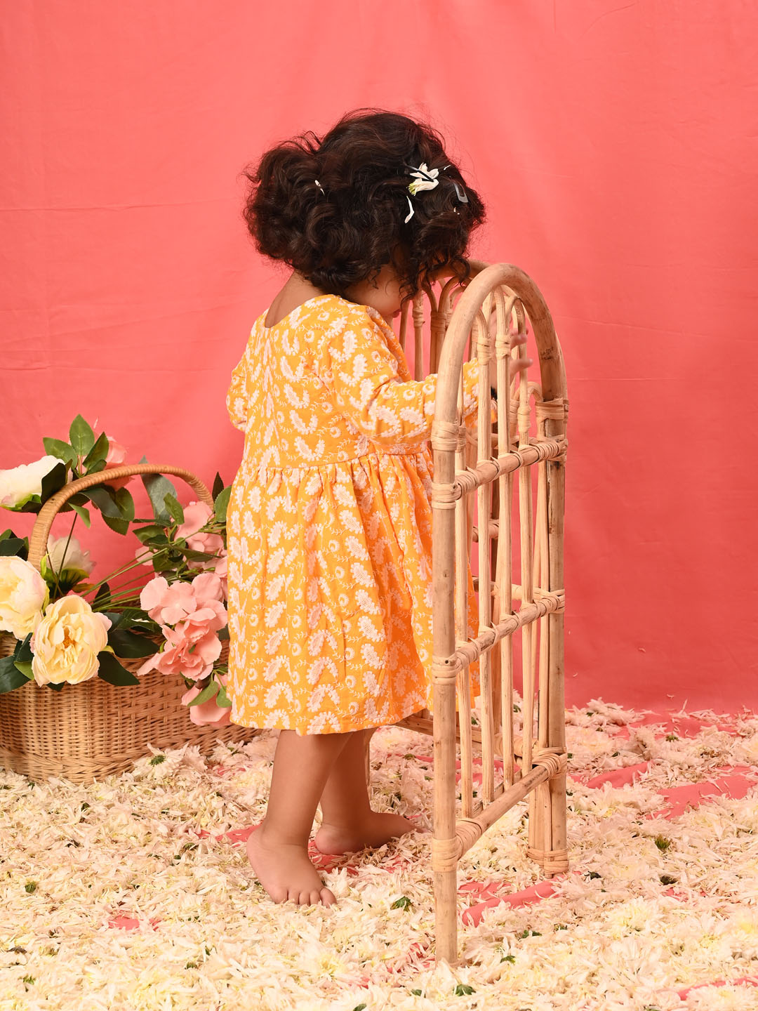 VASTRAMAY Girl's Orange Chikankari Cotton Kurta - qivii