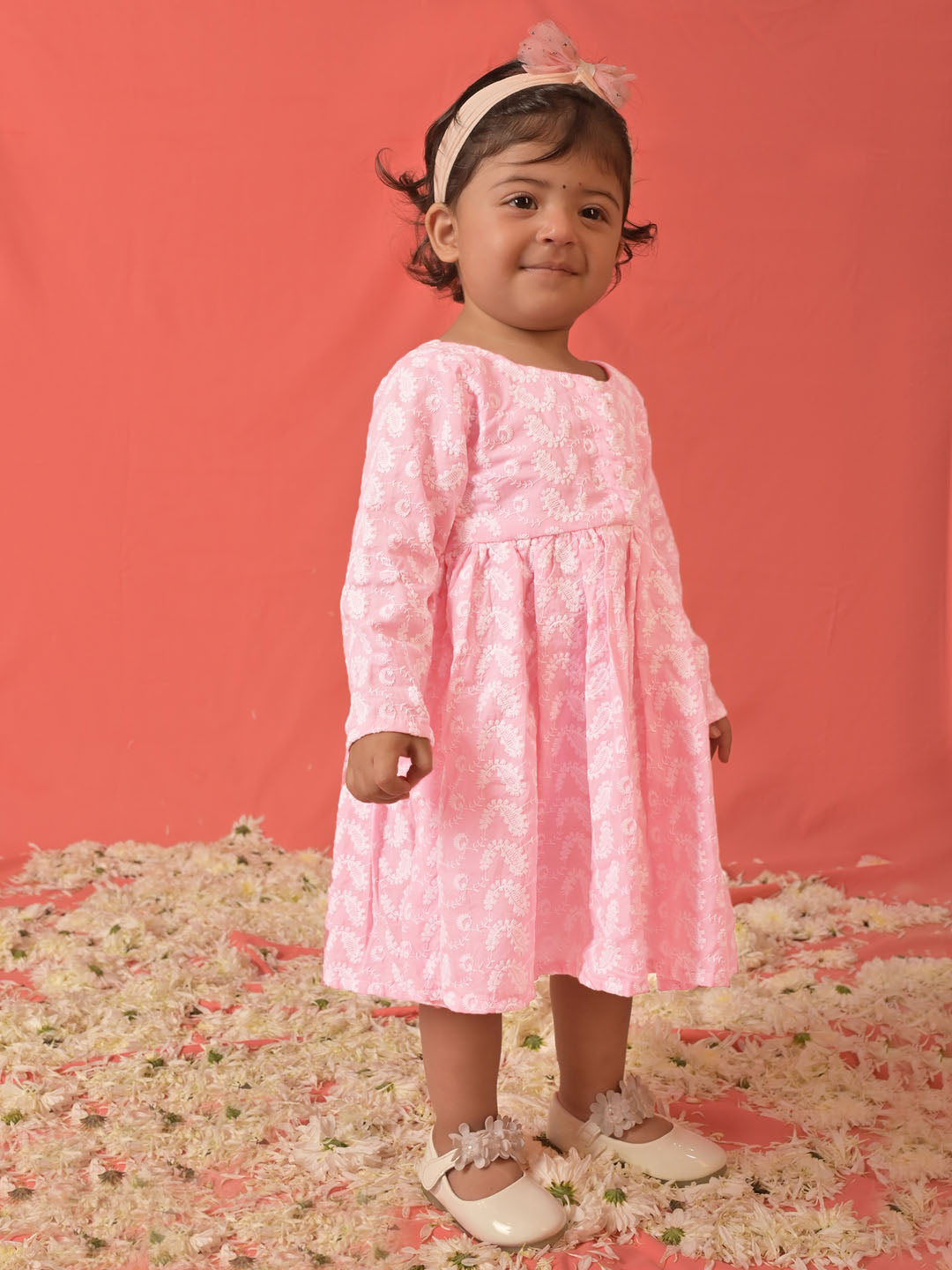 VASTRAMAY SISHU Girl's Pink Chikankari Cotton Kurta - qivii