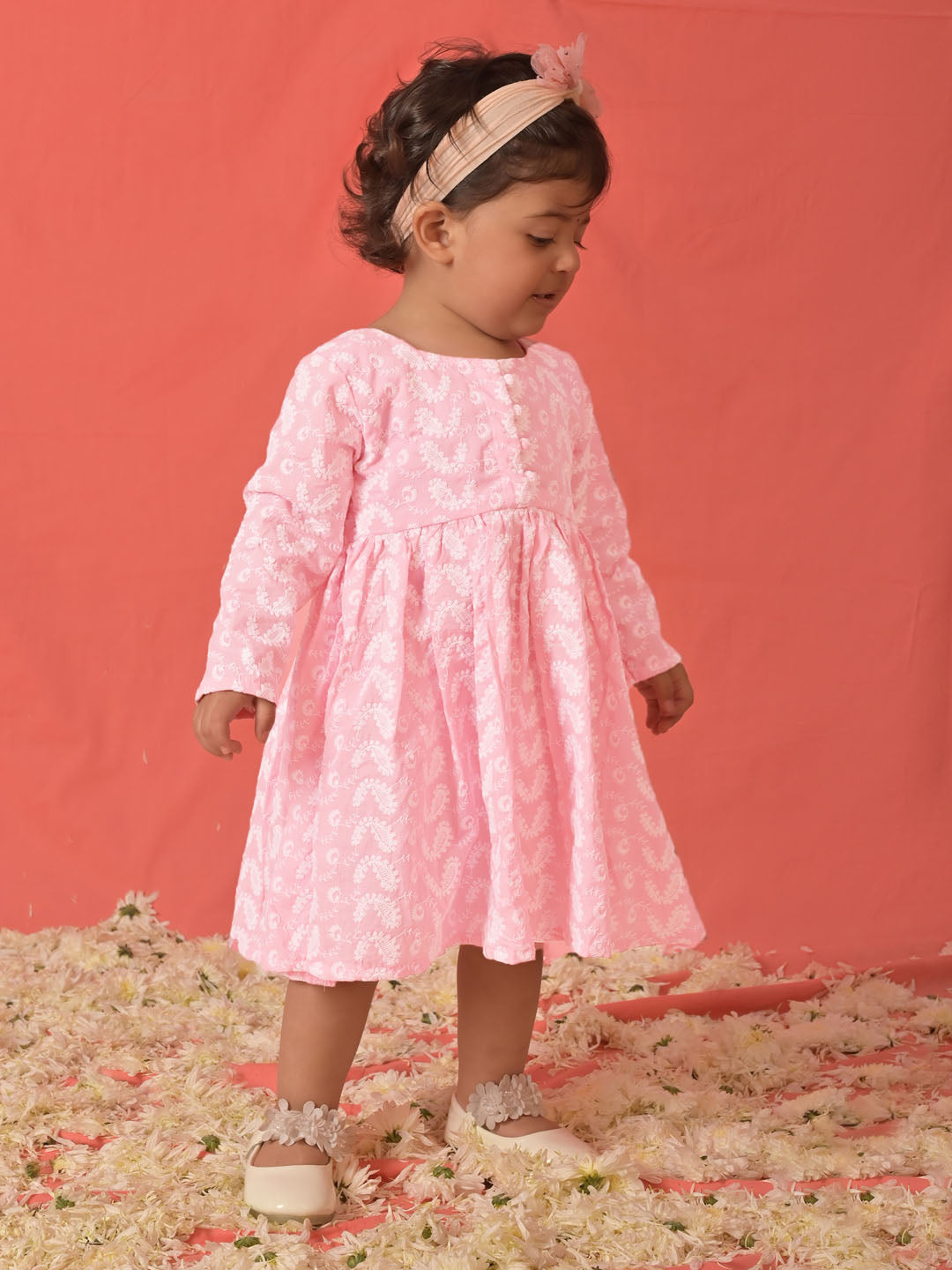 VASTRAMAY SISHU Girl's Pink Chikankari Cotton Kurta - qivii