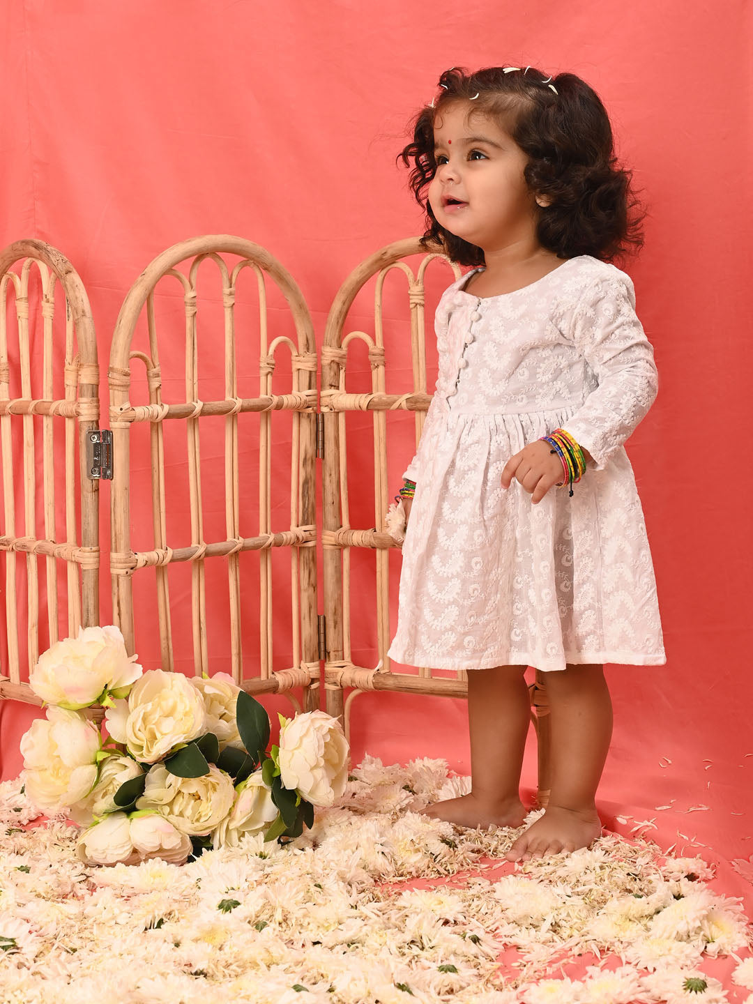 VASTRAMAY SISHU Girl's White Chikankari Cotton Kurta - qivii