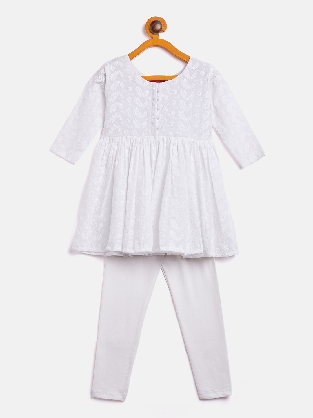 VASTRAMAY SISHU Girl's White Chikankari Kurta Leggings Set - qivii