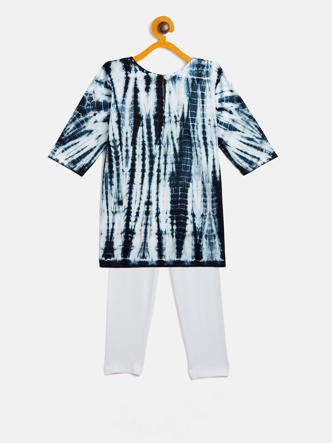 VASTRAMAY SISHU Girls Black & White Pure Cotton Tie-Dye Kurta Leggings & Dupatta Set - qivii