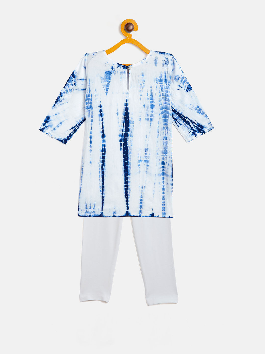 VASTRAMAY SISHU Girls Blue & White Pure Cotton Tie-Dye Kurta Leggings & Dupatta Set - qivii