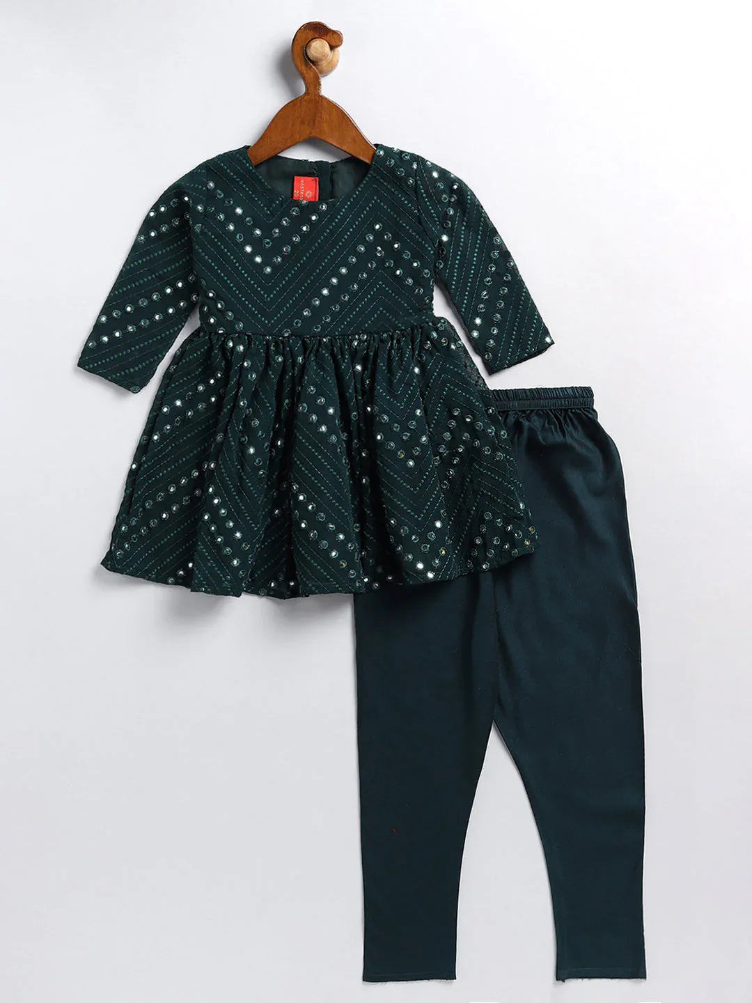 Sishu Girl's Green Mirror Kurta Pyjama Set