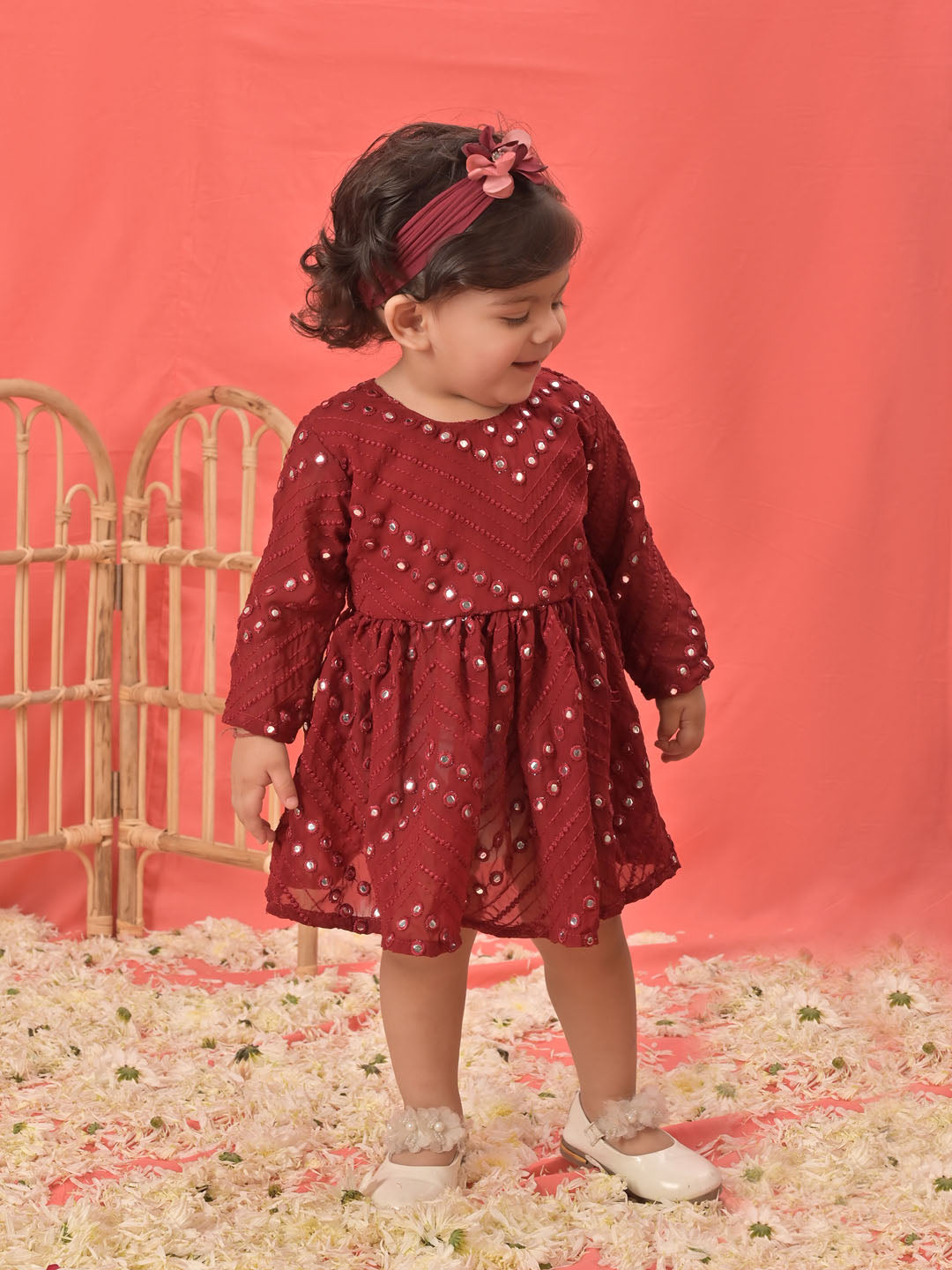 VASTRAMAY SISHU Girl's Maroon Mirror Kurta - qivii
